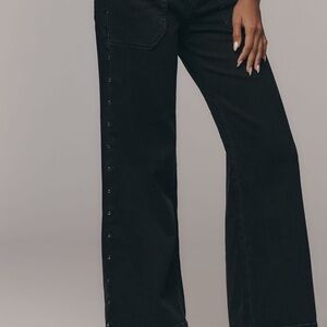 Pilcro High-Rise Studded Wide Leg Jeans in Black